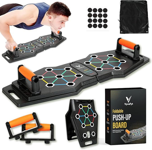Foldable Push Up Board - Home Workout Equipment with Color-Coded System - Multi-Functional Push-Up Stands for Strength Training, Chest, Arms & Core - Portable Gym for Men & Women