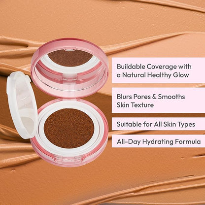 Ruby Kisses Cushion Foundation, Full Coverage Korean Makeup, Lightweight & Long Lasting, All Day Natural Glowy Finish for All Skin Types with Hyaluronic Acid & Bakuchiol (Cappuccino, 0.52 Ounce)