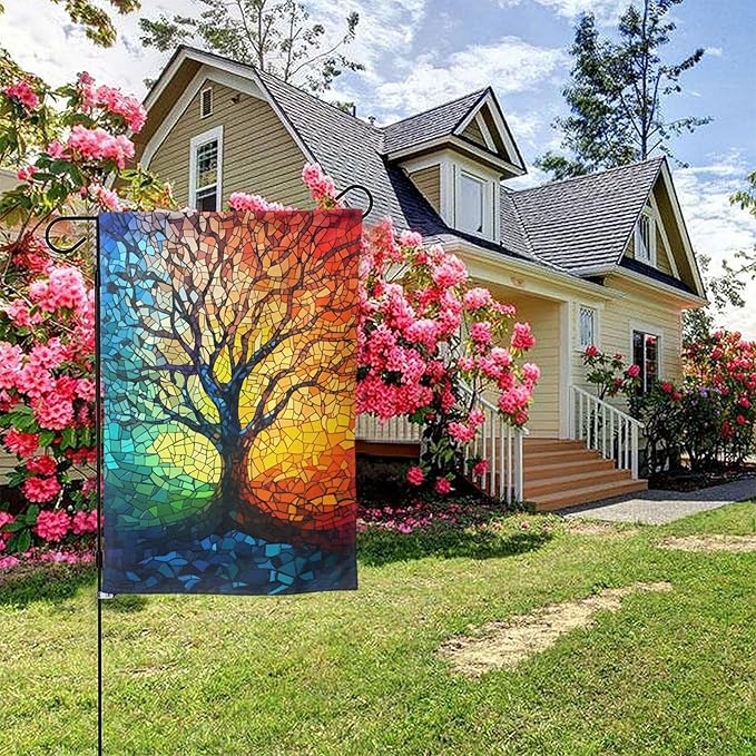 Mosaic Tree Garden Flag 12x18 In Double Sided Yard Flags Lawn Sign Decor No Flagstand