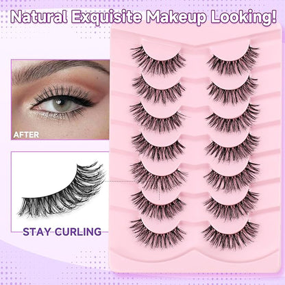 Lashes False Eyelashes Natural Lashes Wispy Eyelashes 13mm Lashes Pack Thin Memory Band Volume Wispy Lashes Soft Strip Lashes C Curl Natural Eyelashes Fake Lashes 7 Pair EVENTILL