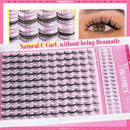 Yawamica Fairy Lash Clusters DIY Eyelash Extensions Manga Eyelash Clusters C Curly Spiky Anime Lashes Wispy Individual Lashes 8-16mm with 5-6mm Bottom Lashes Clusters for Manga Lash look (Fairy)