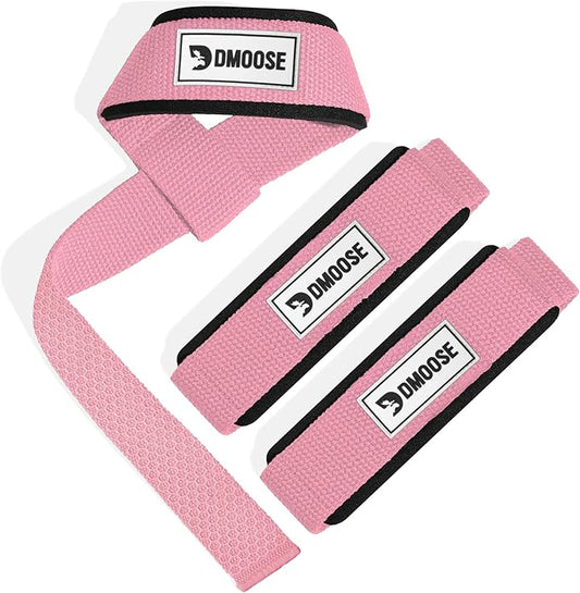 DMoose Fitness Lifting Straps 24" (Pair) - 5mm Padded Durable Wrist Straps for Weightlifting & Powerlifting - Cotton Lifting Strap with Silicone Grip for Men & Women - Deadlift Strap for Gym Workout
