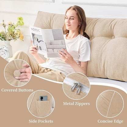 Sasttie Headboard Pillow Queen, Wedge Pillow Headboard for Sitting Up in Bed, Back-Rest Support Triangular Cushion for Reading - Features Removable Washable Cover, Beige