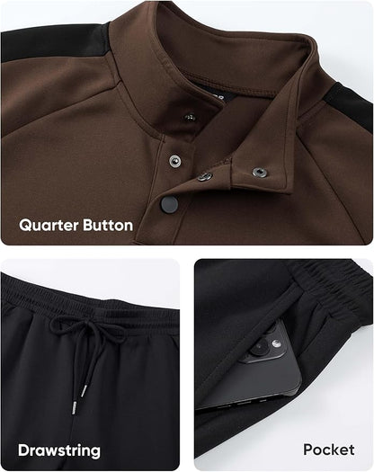 JMIERR Men's 2 Piece Casual Outfits Quarter Button Lightweight Sweatshirt Tracksuit & Joggers Sweatpants Sweatsuit Set