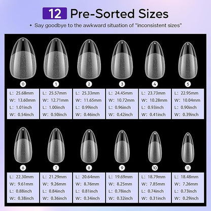 Medium Almond Nail Tips: 312pcs Soft Gel Almond Full Cover Press on Nails Kit - Clear Shaped Acrylic Nail Extensions Pre-Shaped Professional Fake Nails for Salon DIY at Home