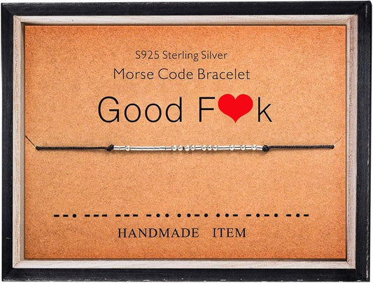 KGBNCIE Morse Code Bracelet for Women Sterling Silver Beads on Silk Cord Secret Message Fuck Friendship Inspirational Encouragement Bracelet Gift for Her