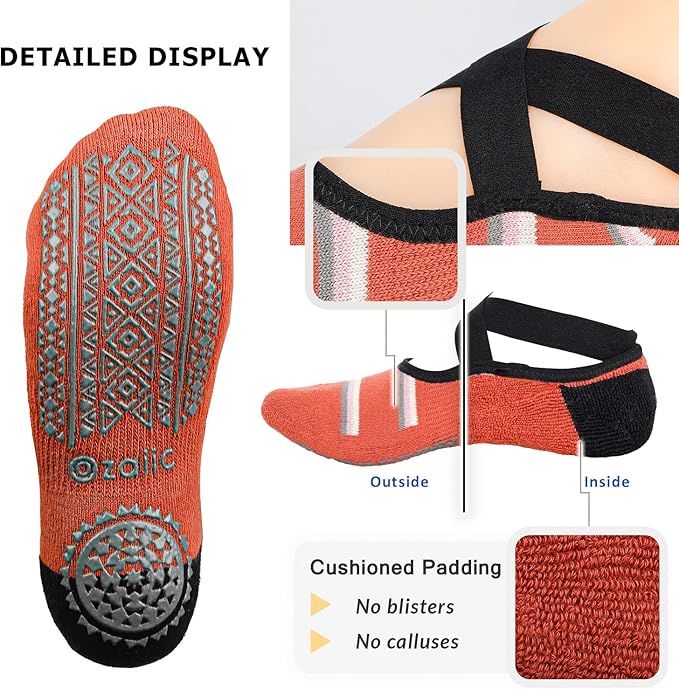 Ozaiic Yoga Socks for Women Non-Slip Grips & Straps, Ideal for Pilates, Pure Barre, Ballet, Dance, Barefoot Workout