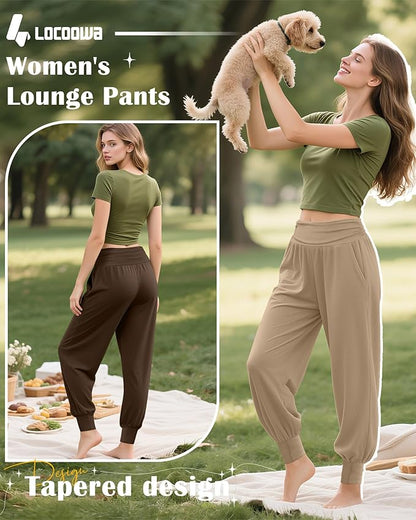 2 Pack Women's Yoga Joggers, Cozy Sweatpants with Pockets Casual Loose Comfy High Waisted Lounge Pants