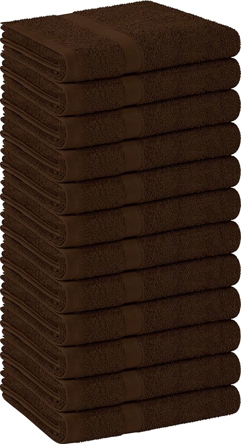 Utopia Towels, Salon Towel, Pack of 12, Not Bleach Proof, 16 by 27 Inches, Highly Absorbent Cotton Towels for Hand, Gym, Beauty, Spa, and Home Hair Care, Dark Brown