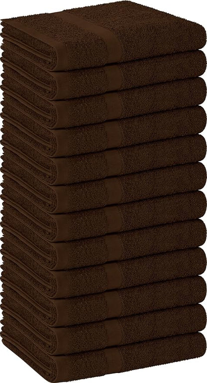 Utopia Towels, Salon Towel, Pack of 12, Not Bleach Proof, 16 by 27 Inches, Highly Absorbent Cotton Towels for Hand, Gym, Beauty, Spa, and Home Hair Care, Dark Brown