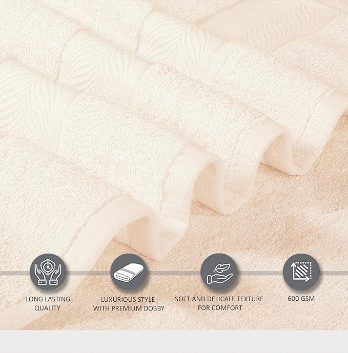 Oakias Premium Towel Set 600 GSM 8 Piece Sea Salt - 100% Ring Spun Cotton Highly Absorbent Towels Set - Super Soft Bathroom Towel Set - Hotel Quality Double Stitched Hem - Ideal for Hotels, Spa, Gyms