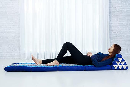 Leewadee Comfortable Japanese Floor Mattress - Thai Floor Bed with Triangle Cushion - Futon Mattress - XL Extra Long Thai Massage Mat, 89 x 20 inches, Blue, Kapok Filling