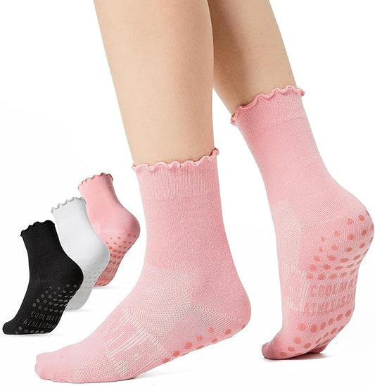 CoolMate Pilates Socks with Grips for Women, Yoga Socks, Crew Non Slip Women for Workout, Barre, Pilates Gifts
