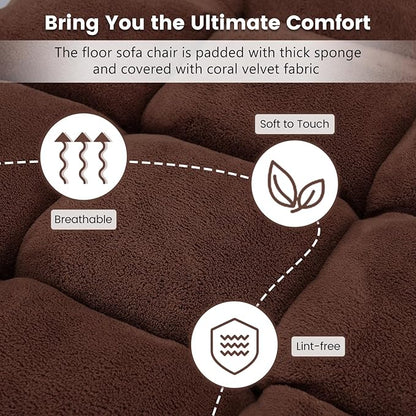 Moccha 14-Position Floor Chair, Folding Sofa Chair with Back Support, Memory Foam Floor Gaming Chairs for Adults, Adjustable Padded Couch Recliner Sleeper Bed for Reading, Meditating, Brown