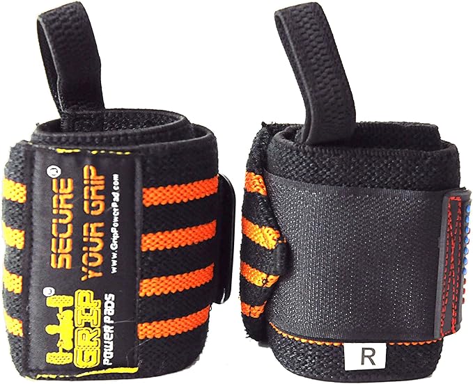Grip Power Pads Wrist Wraps 2 Wraps for Weight Lifting Wrist Support Cotton Wraps Gym Bandage Straps for Men & Women Premium Quality & PRO Rubber