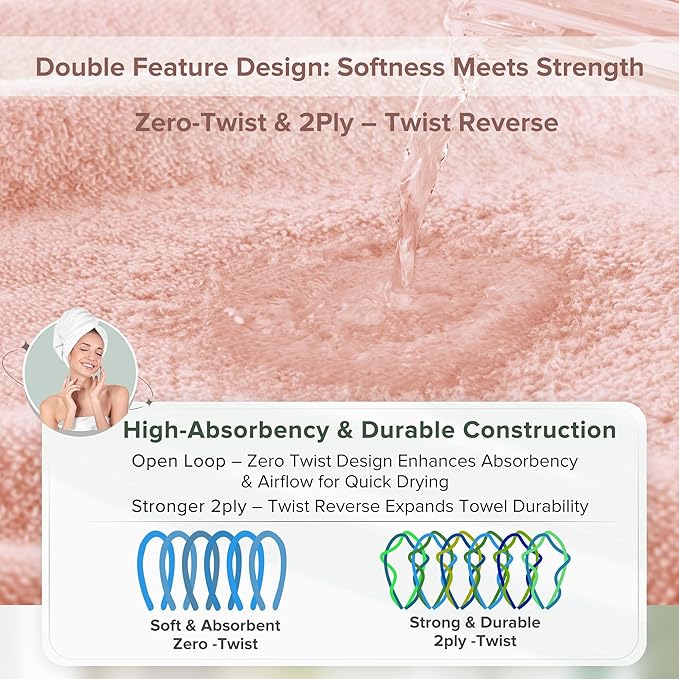 Comfort Spaces Towel Set for Bathroom 12 Piece Luxury Bath Towel Set 4 Hand Towel for Bathroom 4 Washcloth 4 Large Bath Pink Towel Sets 100% Cotton Quick Dry Towel Zero Twist Soft Lightweight Blush