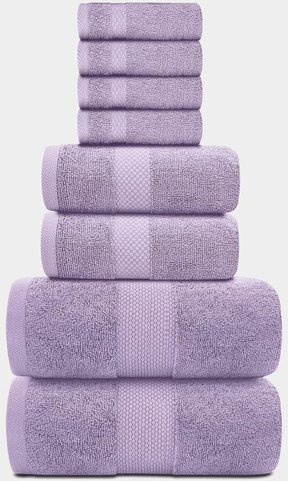 White Classic Luxury Bath Towel Set of 8 Pieces - 100% Turkish Cotton Highly Absorbent Towels for Bathroom, 2 Luxury Bath Towels 700GSM, 2 Hand Towels, 4 Washcloths, Lavender