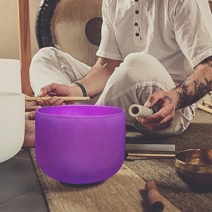 TOPFUND 8" Violet A# Note Crystal Singing Bowl Pineal Chakra with Heavy Duty Carrying Case and Suede Mallet