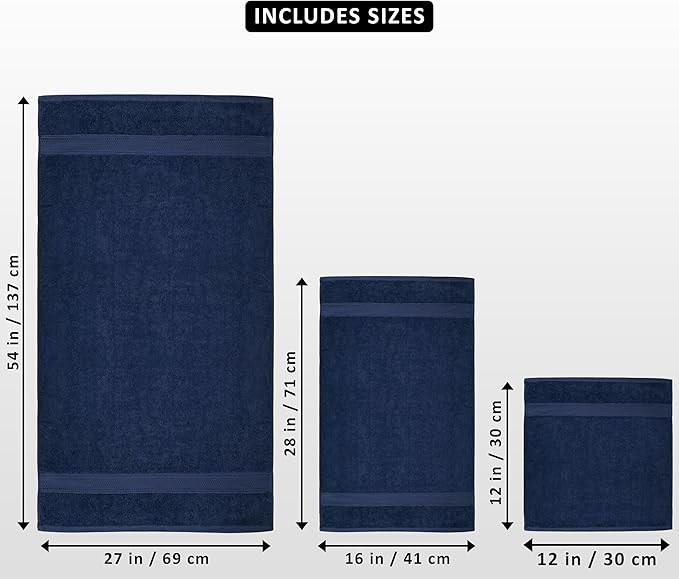 Utopia Towels 8 Piece Premium Towel Set, 2 Bath, 2 Hand, and 4 Wash Cloths, 600 GSM 100% Ring Spun Cotton, Highly Absorbent Towels for Bathroom, Gym, Hotel, and Spa, Navy Blue