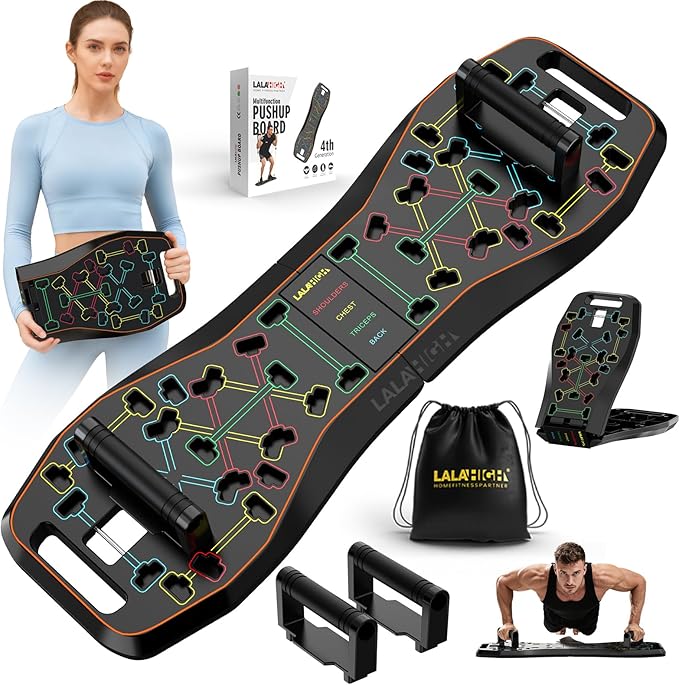 LALAHIGH Push Up Board,36 in 1 Home Gym Equipment with Ab Roller Wheel & Resistance Bands, Portable Foldable Workout Board for Full Body Strength Training Men Women