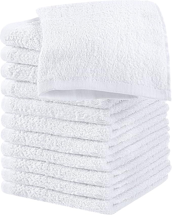 Utopia Towels 12 Pack Cotton Washcloths Set, 100% Ring Spun Cotton, Premium Flannel Face Cloths, Highly Absorbent and Soft Feel Fingertip Towels, White