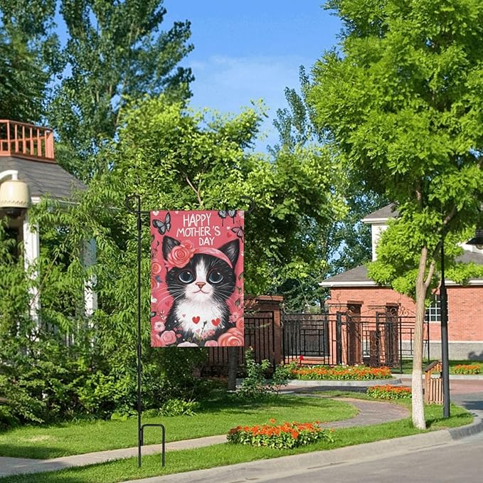 Mothers Day Cat Garden Flag 12x18 In Double Sided Yard Flags Lawn Sign Decor No Flagstand