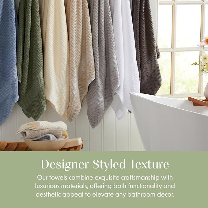 Springtree Home 100% Cotton Bath Towel Set | 6 Piece Set | Absorbent & Quick-Dry Bath Towels | Textured and Durable Cotton | Krista Collection - Dusty Blue