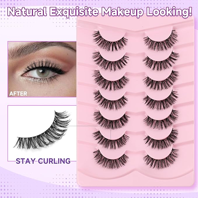 Eyelashes Natural False Lashes Wispy Lashes 14mm Eyelashes with Thin Memory Band Volume Soft Lash Strips C Curl Natural Eyelash 7 Pair EVENTILL