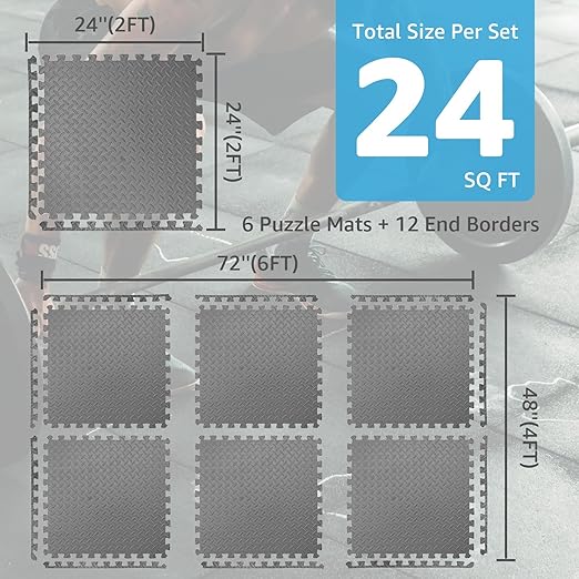 Art3d 24 Sq.Ft Eva Puzzle Exercise Mats, 24"x24" x 1/2" Thick Foam Interlocking Tiles for Gyms, Flooring, Workout, Gym Equipments, Pack of 6, Grey
