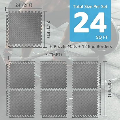 Art3d 24 Sq.Ft Eva Puzzle Exercise Mats, 24"x24" x 1/2" Thick Foam Interlocking Tiles for Gyms, Flooring, Workout, Gym Equipments, Pack of 6, Grey