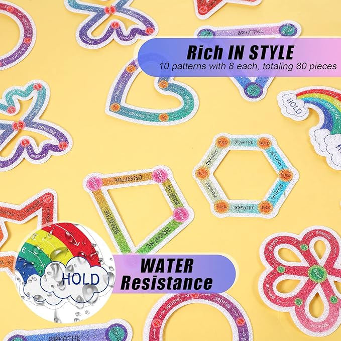 80 Pcs Anxiety Sensory Stickers with Inspirational Quotes Calm Textured Strips Relief Mental Health Stickers School Office Adhesive Sensory Tape Anti Stress Toys for Adults Teens (Shaped)