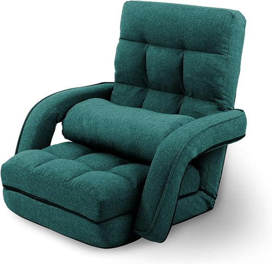 Adjustable Floor Chair for Adults with Back Suppor,5-Position Folding Lazy Sofa with Pillow, Gaming & Meditation Chair with Breathable Fabric - for Living Room, Bedroom, Office,Balcony (Green)