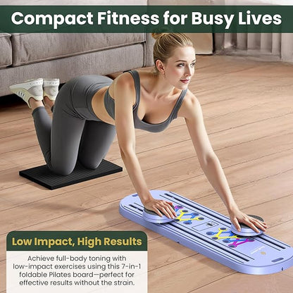 Pilates Board, Multi-Purpose Pilates Reformer Set,Portable Pilates Reformer Board with Yoga Socks & Resistance Bands ,Best for Women Fitness & Exercise at Home Pilates Workout Board.