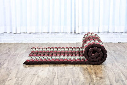 Leewadee - Kapok Roll Mat – Handcrafted Folding Sleep & Relaxation Mattress from Thailand, Ideal as Guest Bed, Camping Mat, Yoga Mat or Traditional Futon, 75 x 39 inches, Brown Red