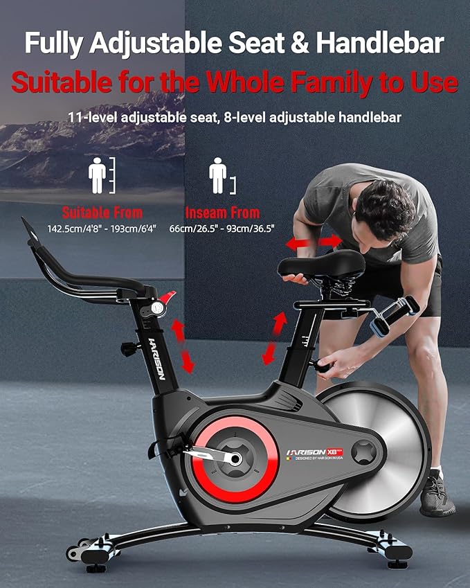 HARISON Semi-Commercial Exercise Bike 400 lbs Capacity, Magnetic Stationary Bikes for Home Gym with Bluetooth & Tablet Holder & Comfortable Seat Cushion