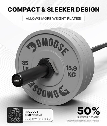 DMoose Fitness Barbell Clips 2 Inch (Pair) - Quick Release Olympic Barbell Clamps & Collars with Anti Slip TRP Grip for Secure Weightlifting and Powerlifting - Weight Clips for Bars at Home or Gym