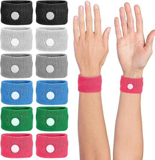 Motion Sickness Wristband, Anti-Nausea Acupressure Wrist Band for Nausea Relief, Dizziness and Vomiting from Car Sea Boat Flying Travel Sickness for Adults and Kids (Multicolor, Small, 6 Pairs)