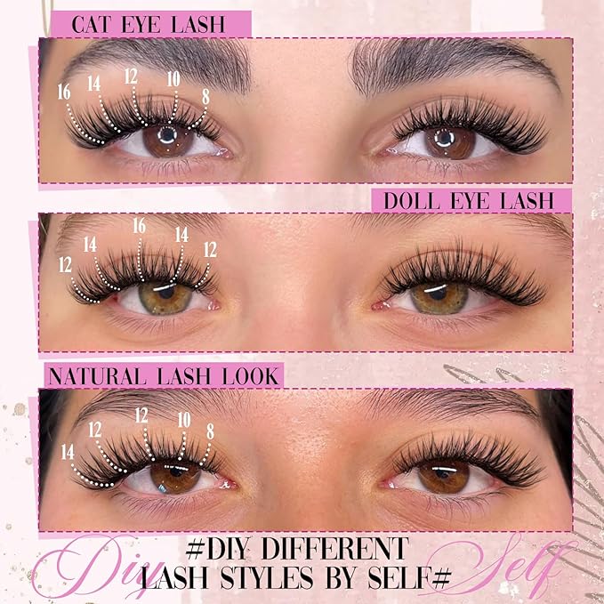 Yawamica Lash Clusters Wispy Eyelash Clusters Clear Band Cluster Eyelash Extensions 10-16mm Length Individual Lashes C Curly Natural Cluster Lashes DIY Lash by Self