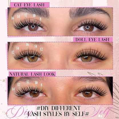 Yawamica Lash Clusters Wispy Eyelash Clusters Clear Band Cluster Eyelash Extensions 10-16mm Length Individual Lashes C Curly Natural Cluster Lashes DIY Lash by Self