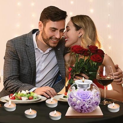 Preserved Roses - Birthday Gifts for Her, Preserved Flower in Glass Dome with Scented, Romantic Gifts for Women, Wife, Girlfriend on Birthday, Anniversary, Thanksgiving Day, Christmas Day-lightpur