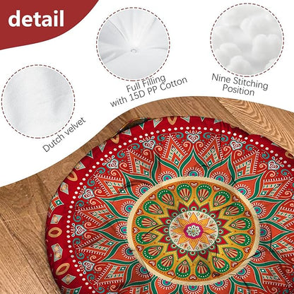 Mandala Meditation Cushion, Boho Meditation Mat, Meditation Pillows for Sitting on Floor, Cushions for Sitting in Home and Outdoor, Round Floor Pillows Cushion Seating for Yoga 22'' X 22''