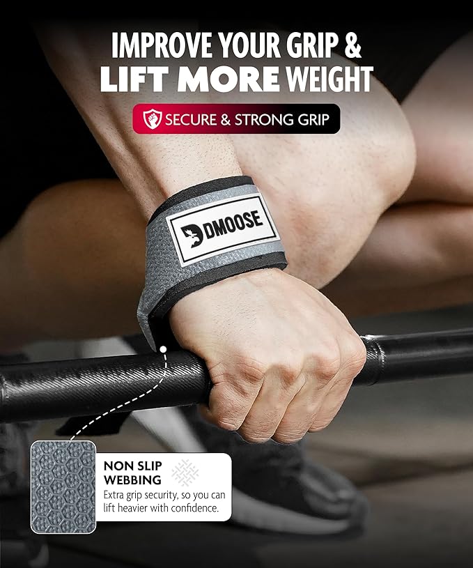 DMoose Fitness Lifting Straps 24" (Pair) - 5mm Padded Durable Wrist Straps for Weightlifting & Powerlifting - Cotton Lifting Strap with Silicone Grip for Men & Women - Deadlift Strap for Gym Workout