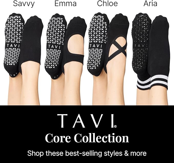 TAVI NOIR Chloe Fashion Criss-Cross Grip Socks for Barre, Pilates and Yoga