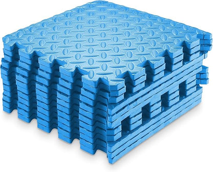 Philosophy Gym Pack of 12 Exercise Flooring Mats - 12 x 12 Inch Foam Rubber Interlocking Puzzle Floor Tiles - Blue