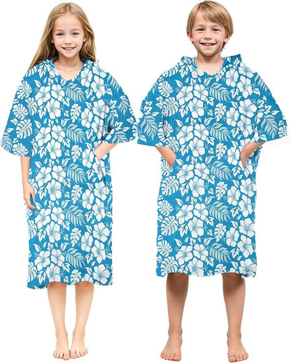Abahub Surf Poncho Women & Men Towel Poncho Adult with Hood, Thick Quick Dry Changing Poncho Towel, Microfiber Wearable Cover Up for Surfing Beach Swim - Absorbent Changing Towel S (Blue Flower)