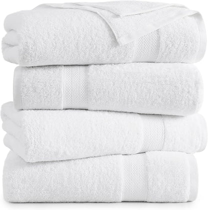 LANE LINEN 100% Cotton 4 Pack Bath Sheets (35"x66") - Ring Spun Cotton - Extra Large Bath Towels Set - Quick Drying, Soft & Absorbent Oversized Bathroom Towel Sets - Hotel Quality - White Towels