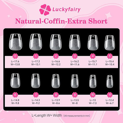 Extra Short Nail Tips: 504pcs Pre-shaped Half-matte Coffin Short Nails, 12 Sizes XS Clear Full Cover Fake Nails Soft Gelly Ballerina Press on Gel Nail Tips for Extension