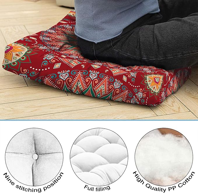 Mandala Meditation Cushion, Boho Meditation Mat, Meditation Pillows for Sitting on Floor, Cushions for Sitting in Home and Outdoor, Square Floor Pillows Cushion Seating for Yoga 22'' X 22''