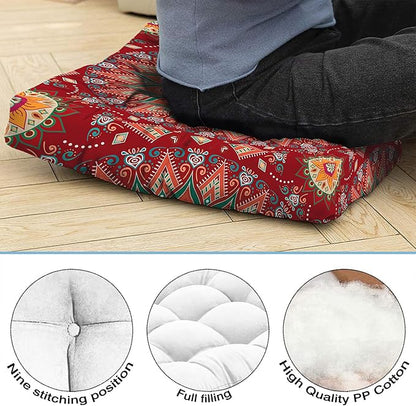 Mandala Meditation Cushion, Boho Meditation Mat, Meditation Pillows for Sitting on Floor, Cushions for Sitting in Home and Outdoor, Square Floor Pillows Cushion Seating for Yoga 22'' X 22''