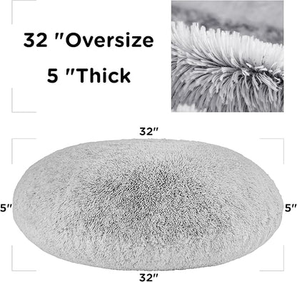 Codi Faux Fur Floor Pillows, Fluffy Large Round Cushions Sitting for Adults, Decorative Fuzzy Pillow for Fireplace,Dog Beds, Christmas, 32 Inch, Light Grey